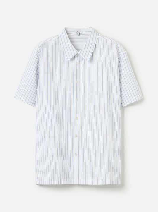 ATRIUM TOPS Blue White / S Striped Short Sleeve Button Up Shirt