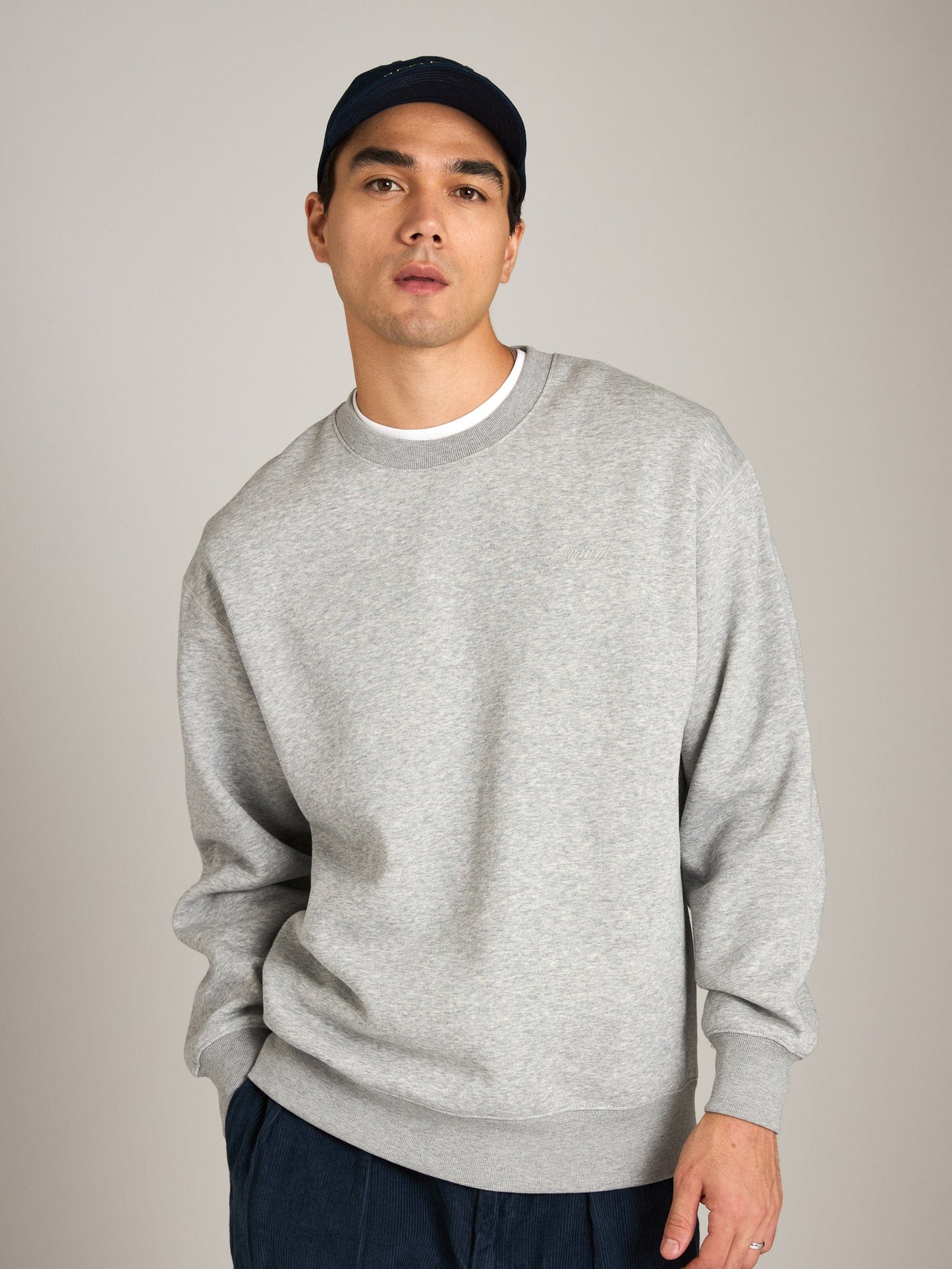 ATRIUM M SWEATERS Heather Grey / XS Reverse Weave Crewneck Pullover W/Script