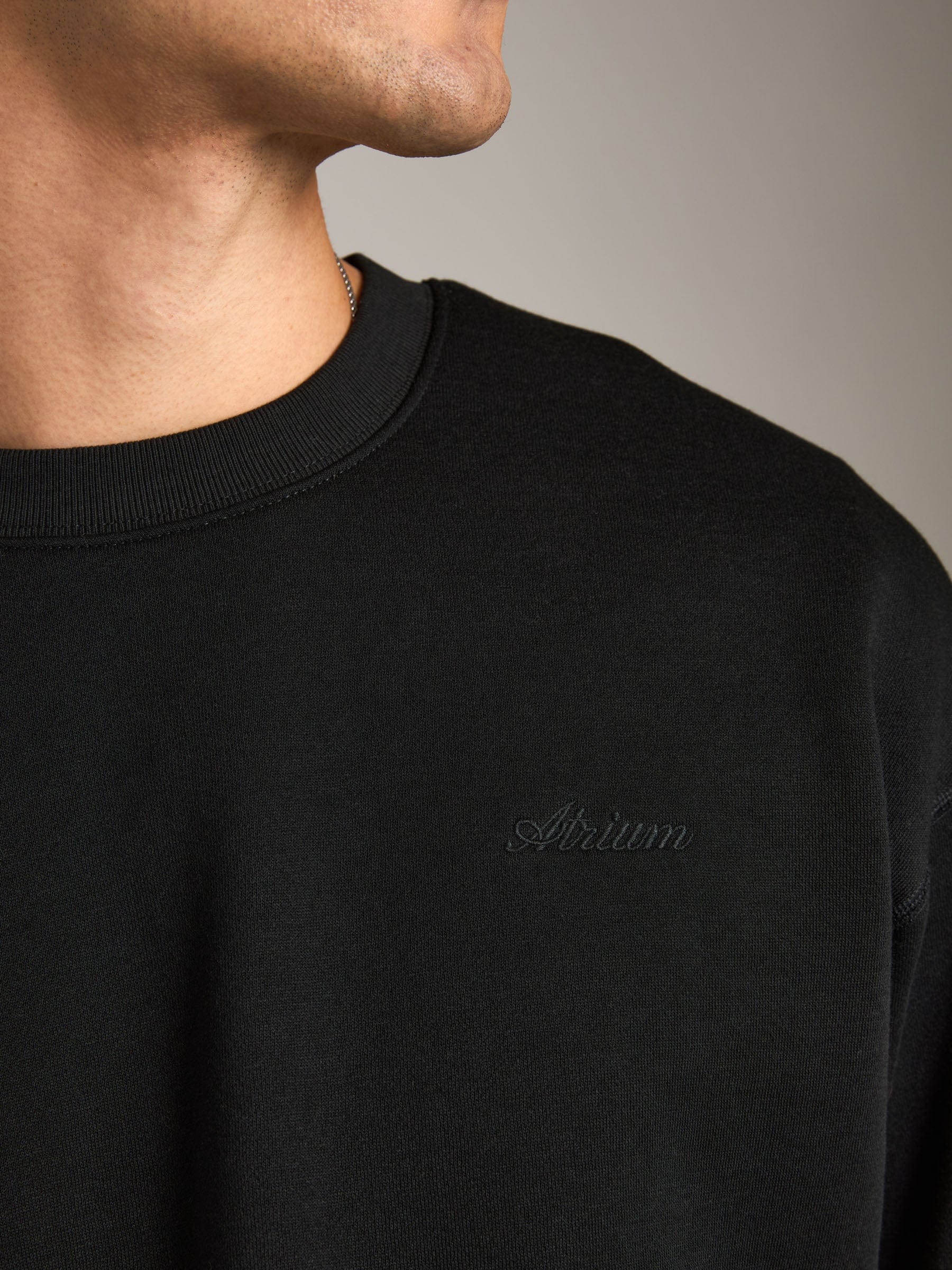 ATRIUM M SWEATERS Reverse Weave Crewneck Pullover W/Script