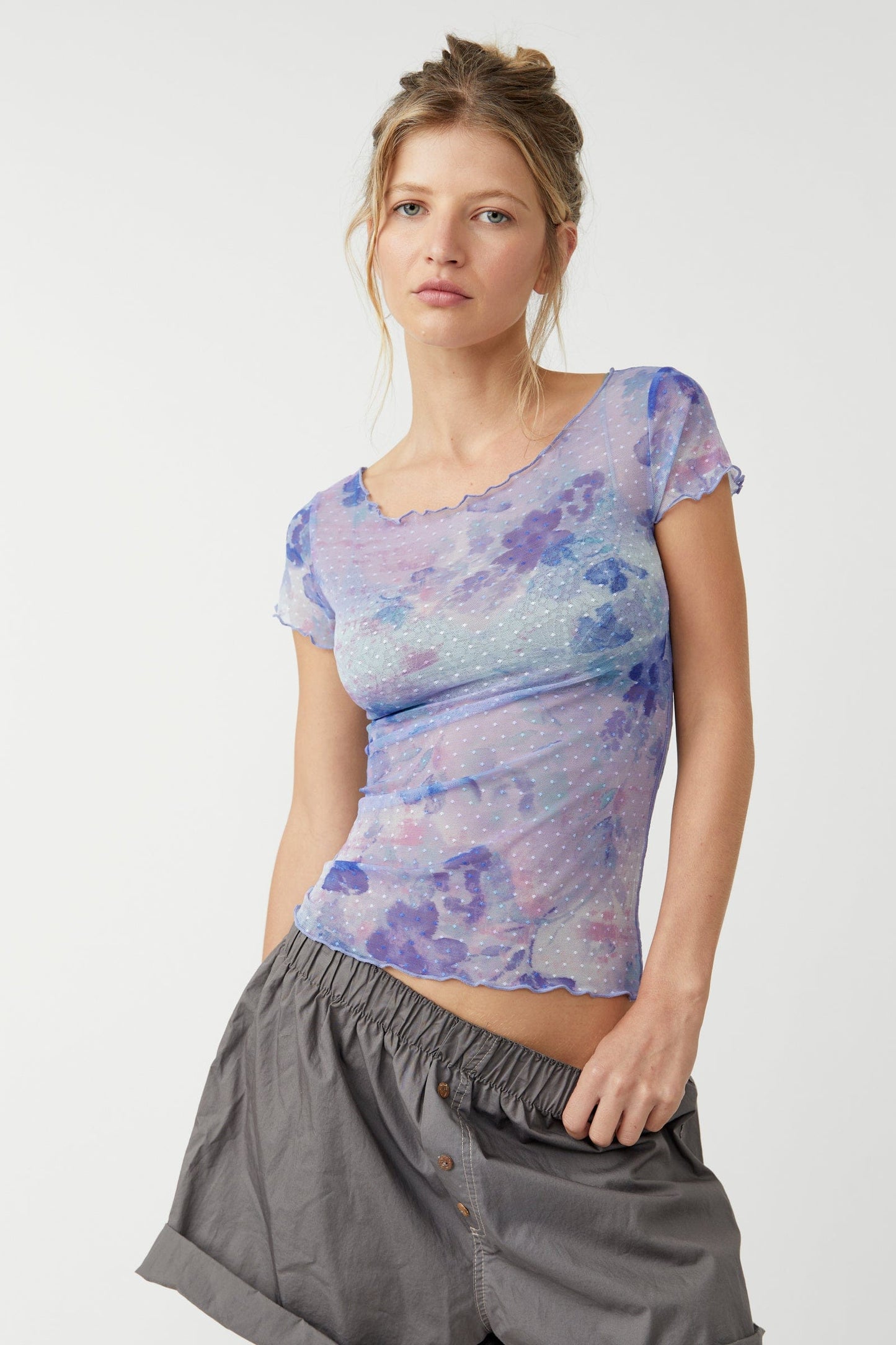 TOPS - FREE PEOPLE - Print On The Dot Baby Tee - PLENTY