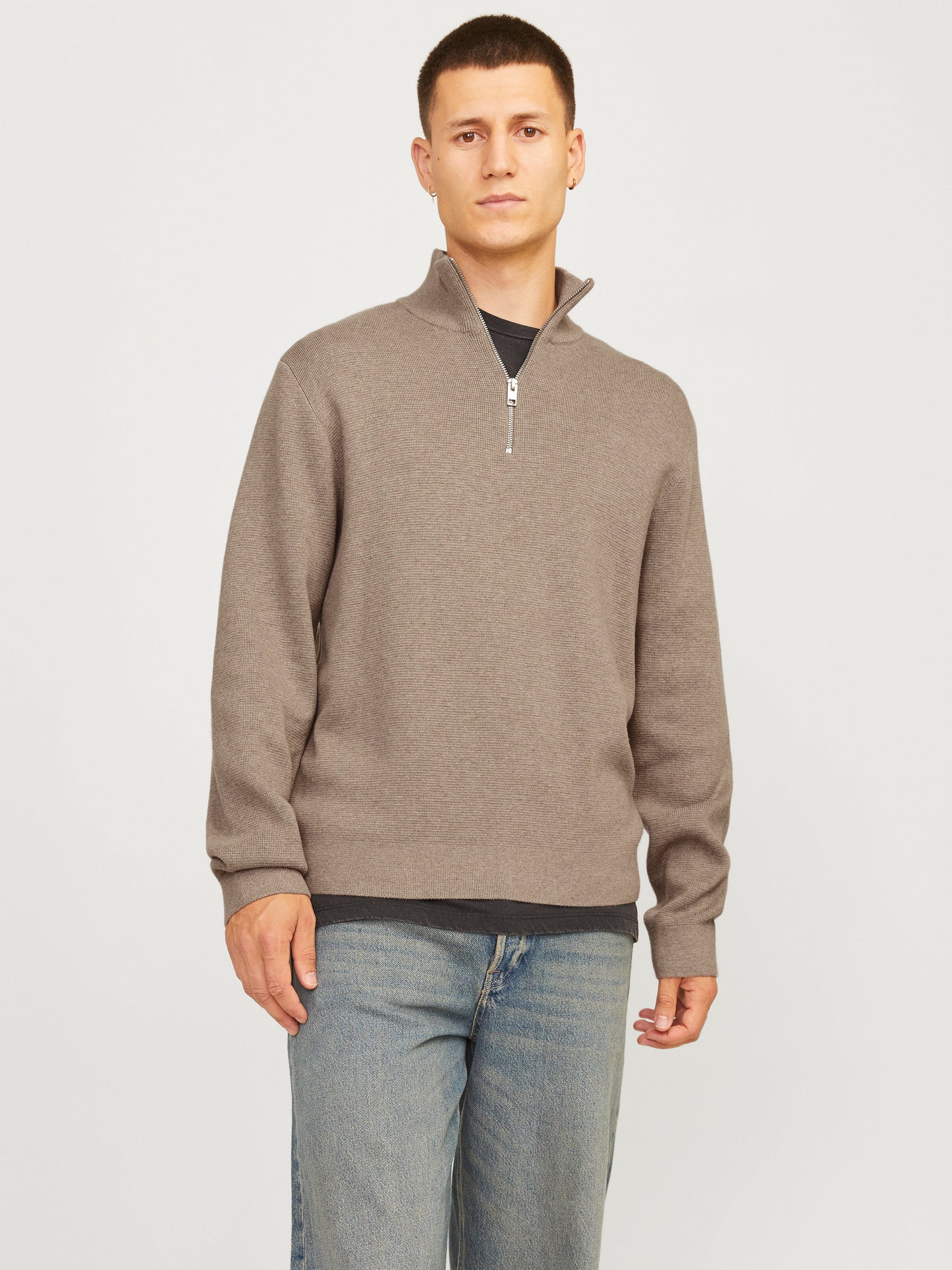 JACK JONES M SWEATERS Greige Melange / S Milano Half Zip