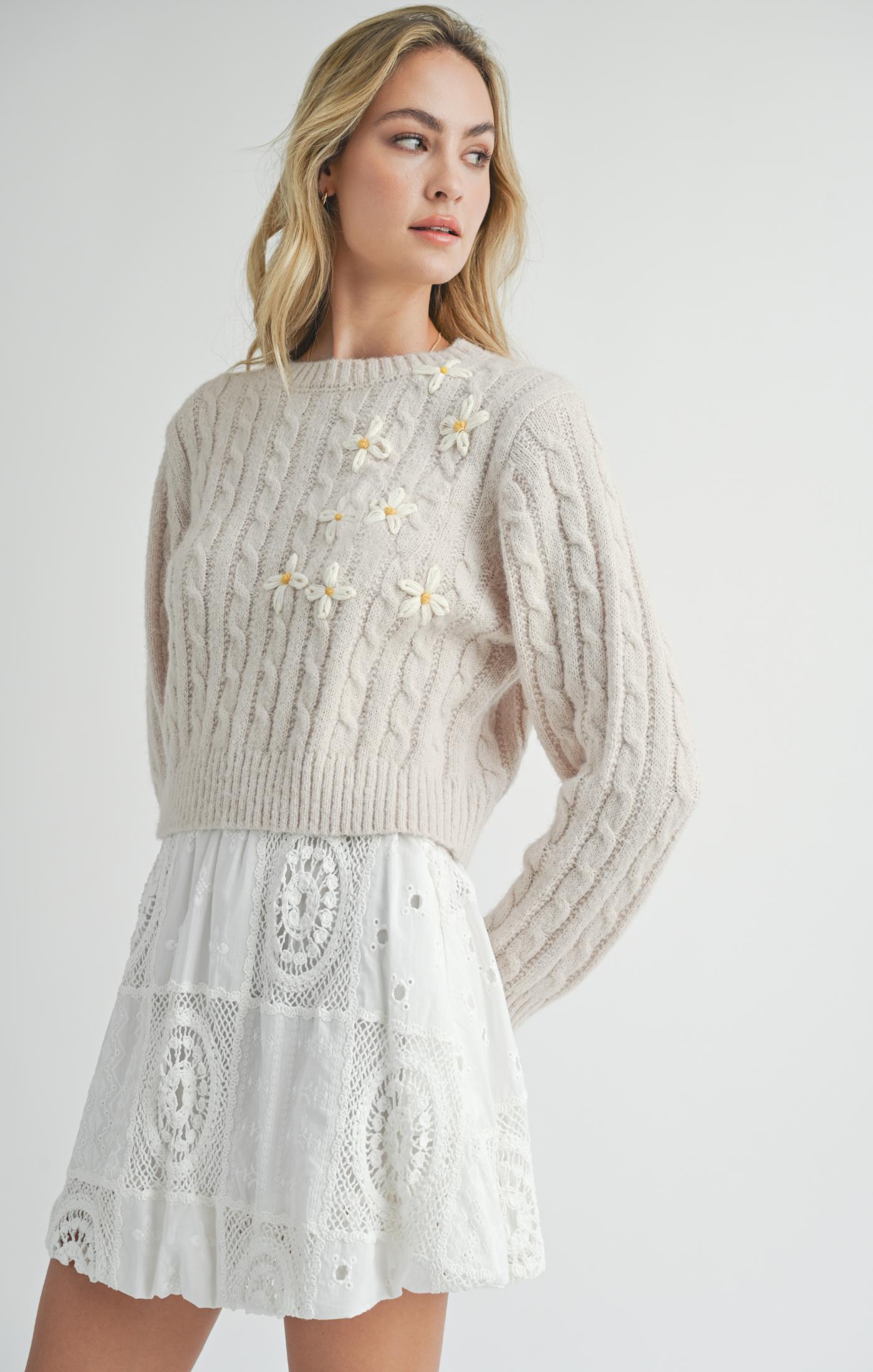 Sweater - SADIE & SAGE - Lulu Embroidered Daisy Sweater - PLENTY