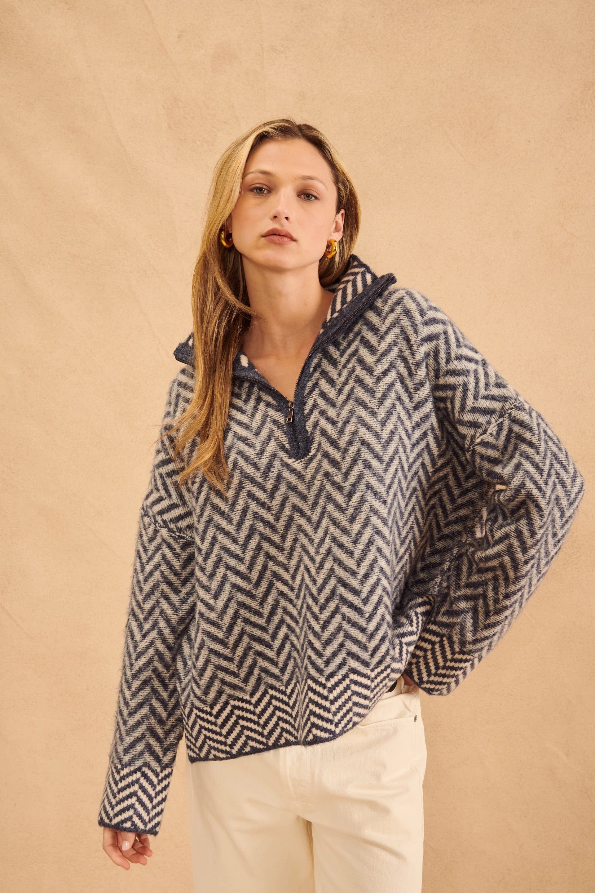 JOHN & JENN Sweater Dominic Herringbone Quarter Zip Pullover