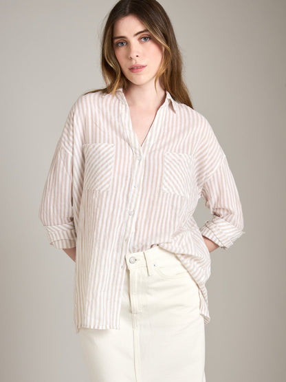 LOVEFINN tops Beige / S Striped Button Down Shirt