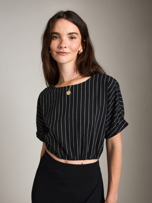 tops - LOVEFINN - Balloon Sleeve Stripe Top - PLENTY