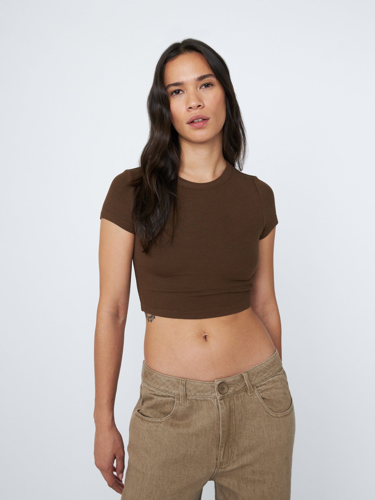 TOPS - LOVEFINN - Crop Rib Shortsleeve Tee - PLENTY