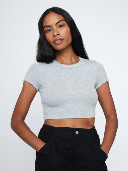 TOPS - LOVEFINN - Crop Rib Shortsleeve Tee - PLENTY