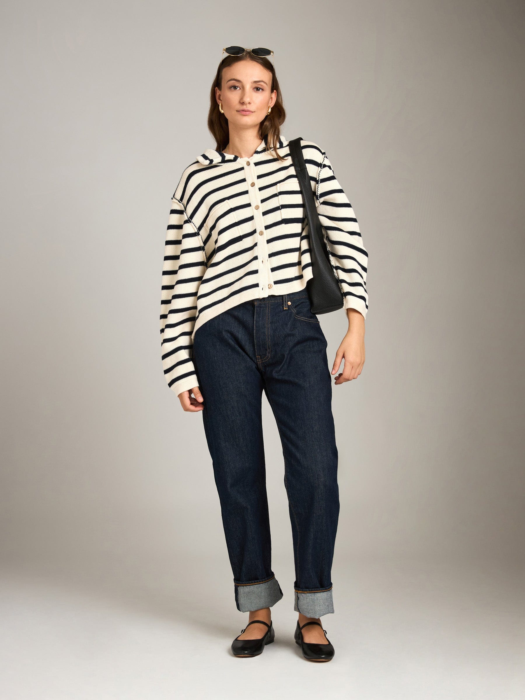 LOVEFINN sweater Stripe Cardi With Collar