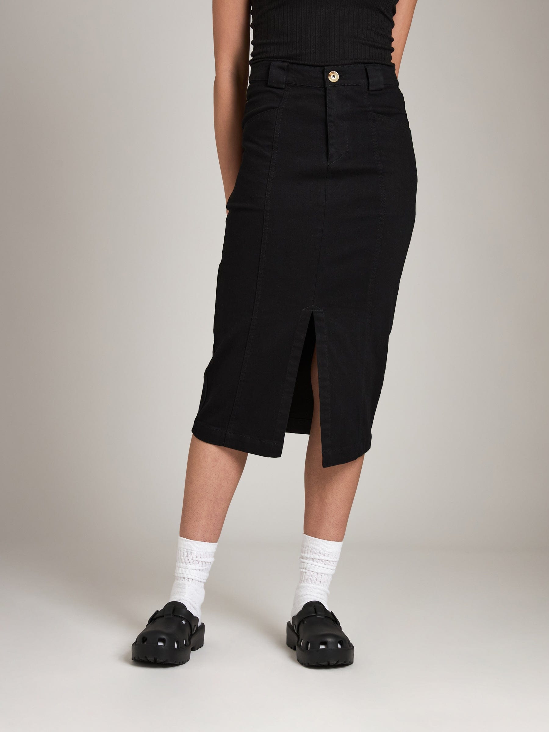 Bottoms - M&L THE LABEL - Cotton Twill Ira Pencil Midi Skirt - PLENTY