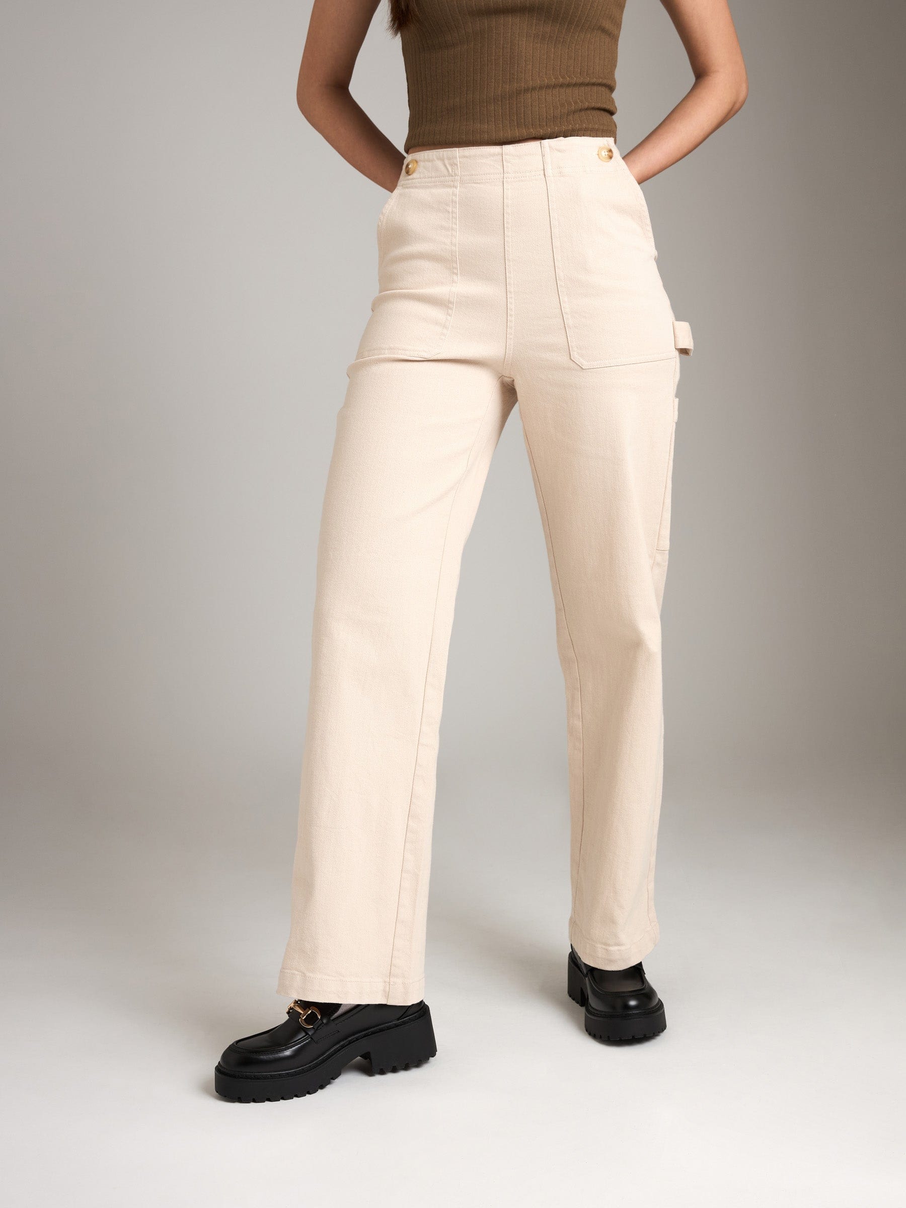 BOTTOMS - M&L THE LABEL - Grazia Flare Carpenter Pant - Pebble - PLENTY