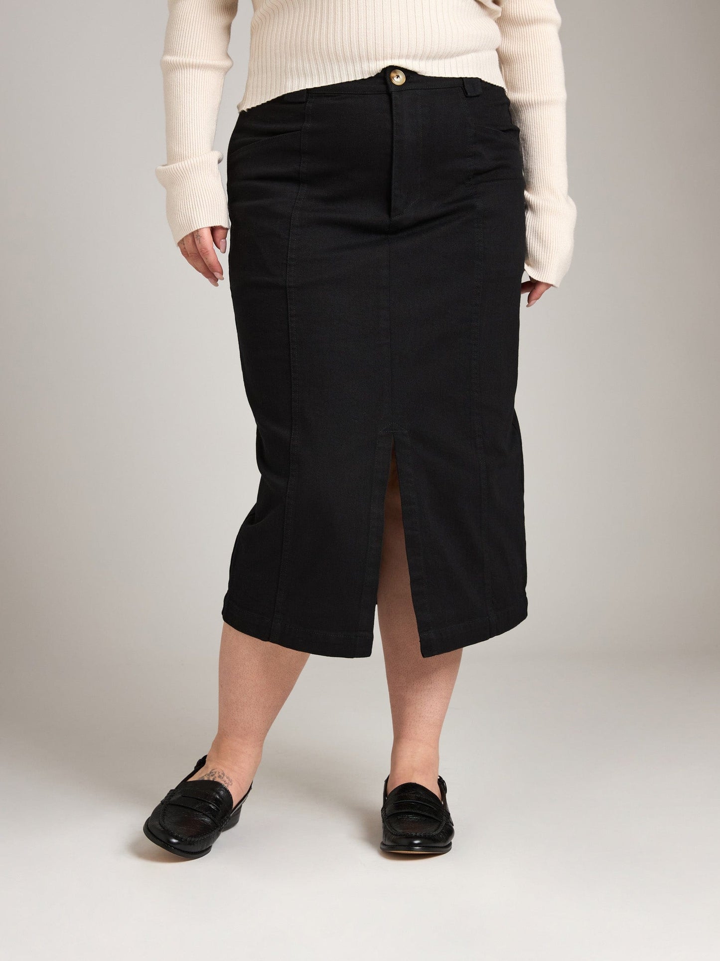 Bottoms - M&L THE LABEL - Cotton Twill Ira Pencil Midi Skirt - PLENTY