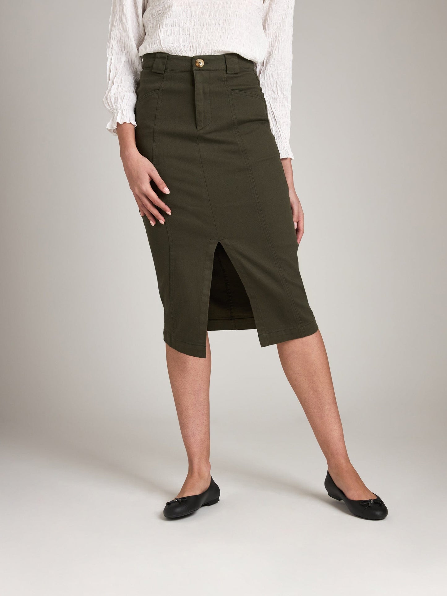 Bottoms - M&L THE LABEL - Cotton Twill Ira Pencil Midi Skirt - PLENTY