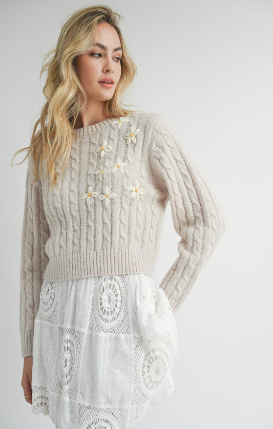 Sweater - SADIE & SAGE - Lulu Embroidered Daisy Sweater - PLENTY