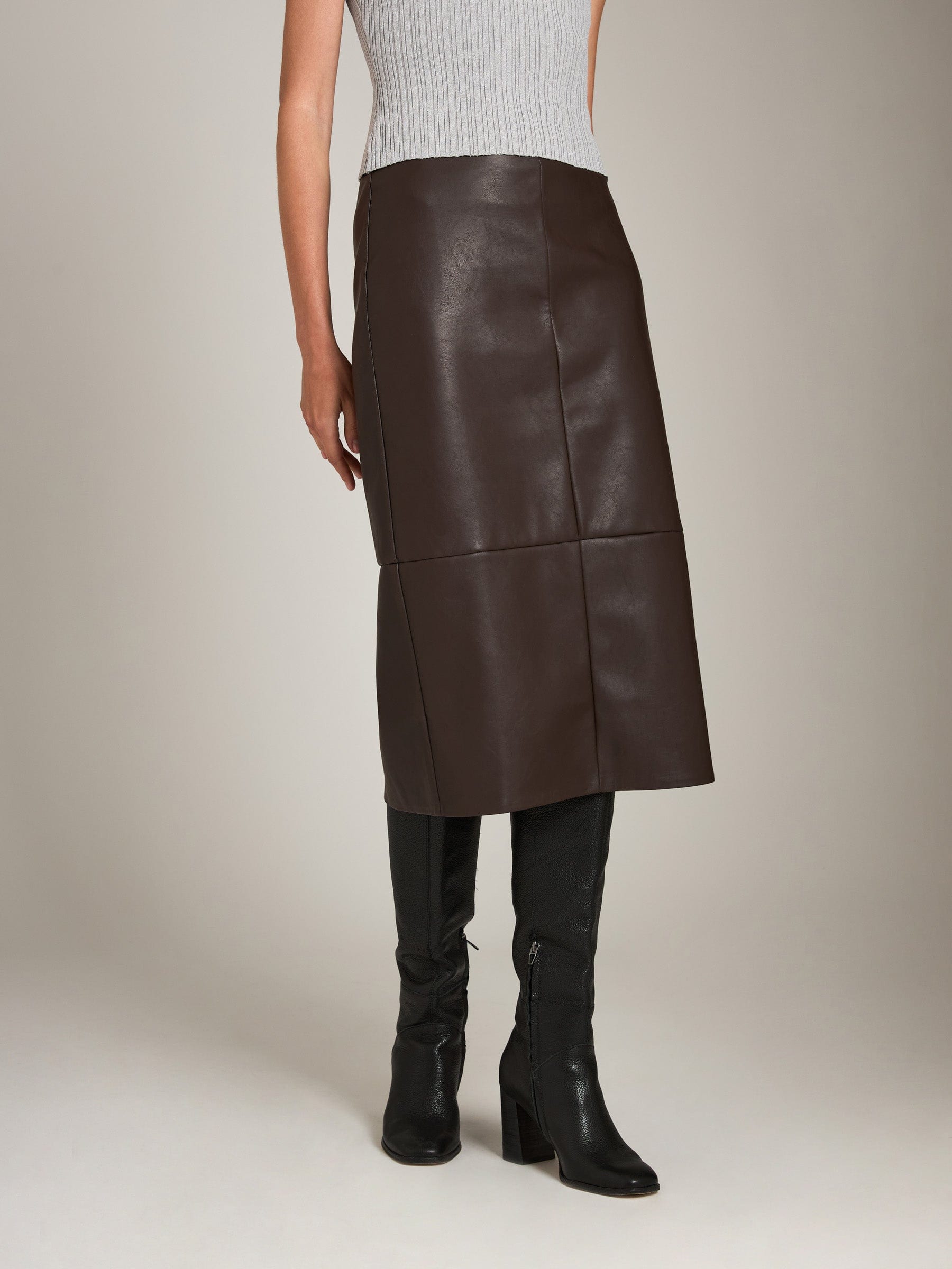 Monk & Lou bottoms Brown Truffle / 12 Butter Pleather Sadie Seamed Pencil Skirt