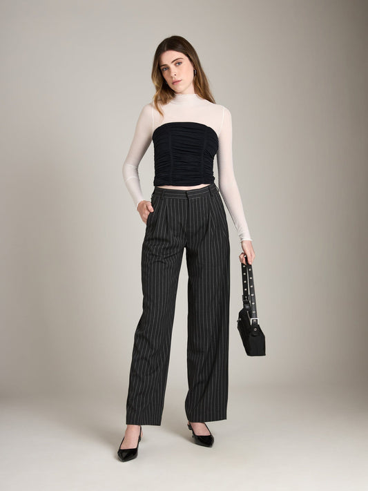 Monk & Lou BOTTOMS Pinstripe Jullian Pleated Wide Trouser