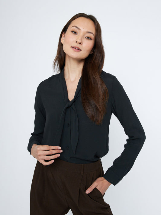 Monk & Lou TOPS Black / XXS Rosalie Neck Tie Blouse