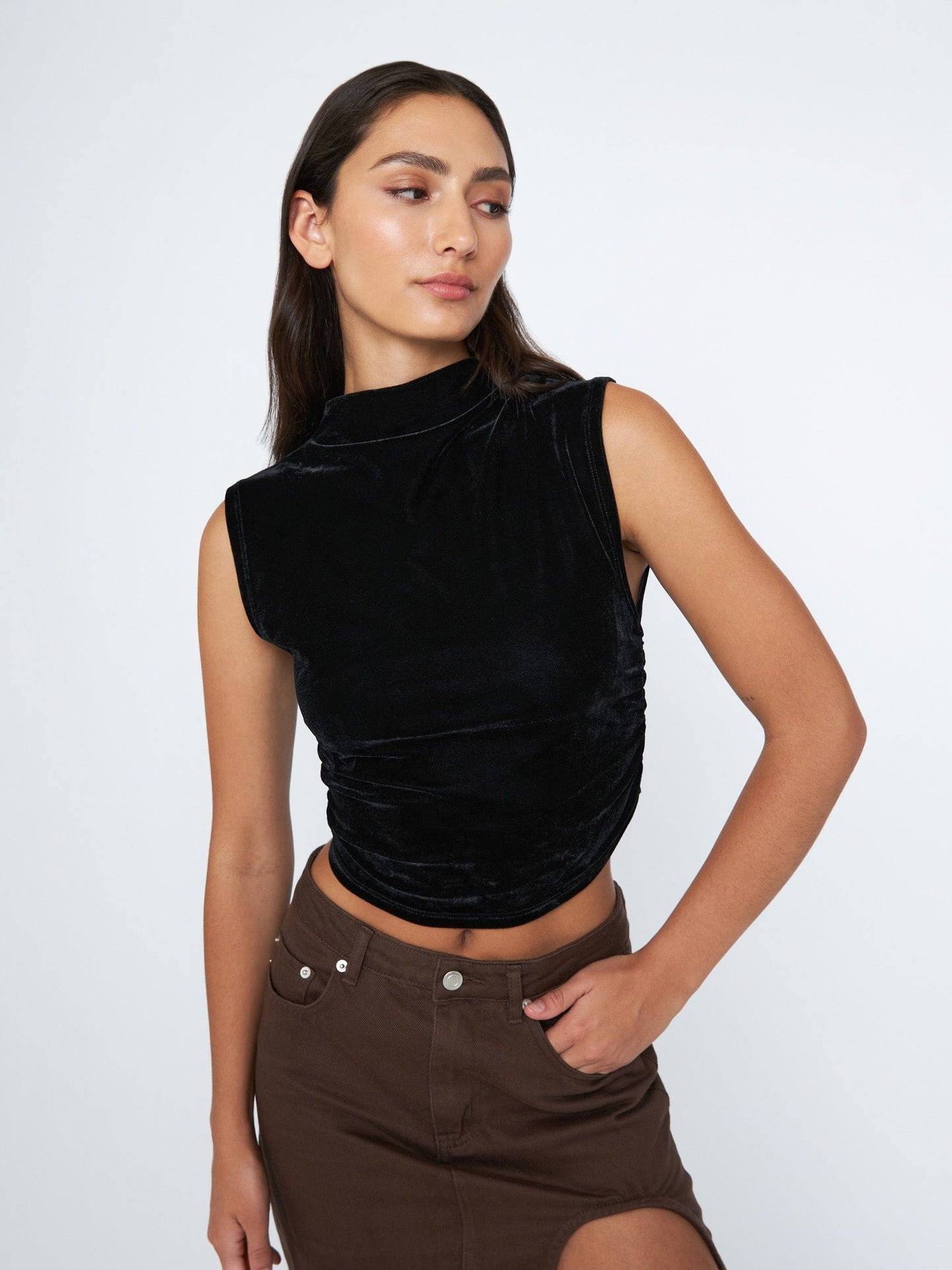 Monk & Lou TOPS Black / XXS Velvet Joyce Mockneck Shell