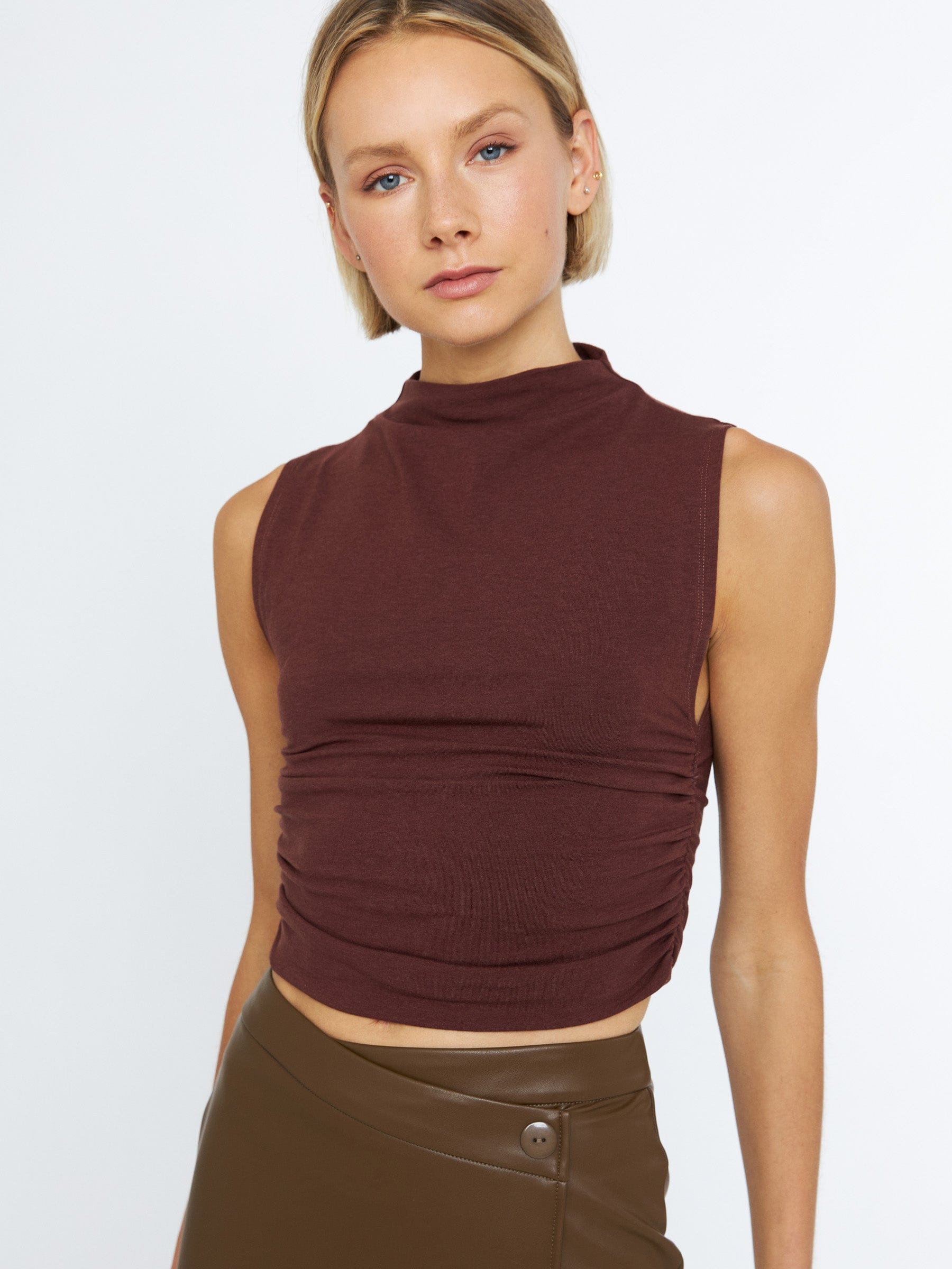 Monk & Lou tops Bordeaux / XXS Shona Mock Ruched Shell