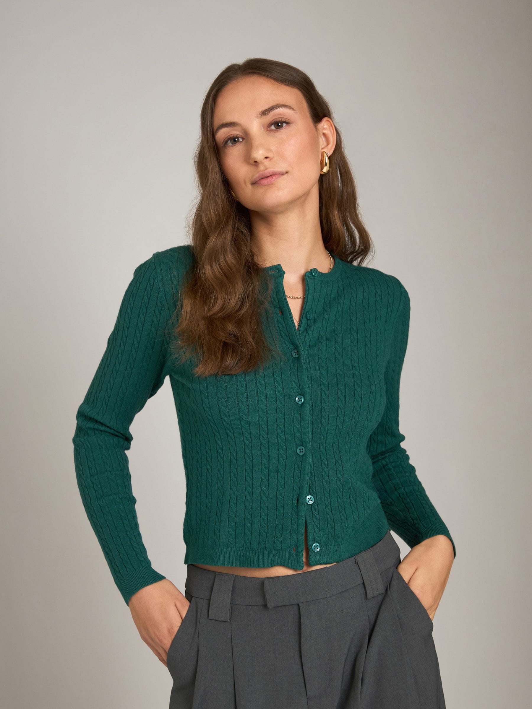 Monk & Lou sweater Cable Rib Raquel Crew Neck Cardi