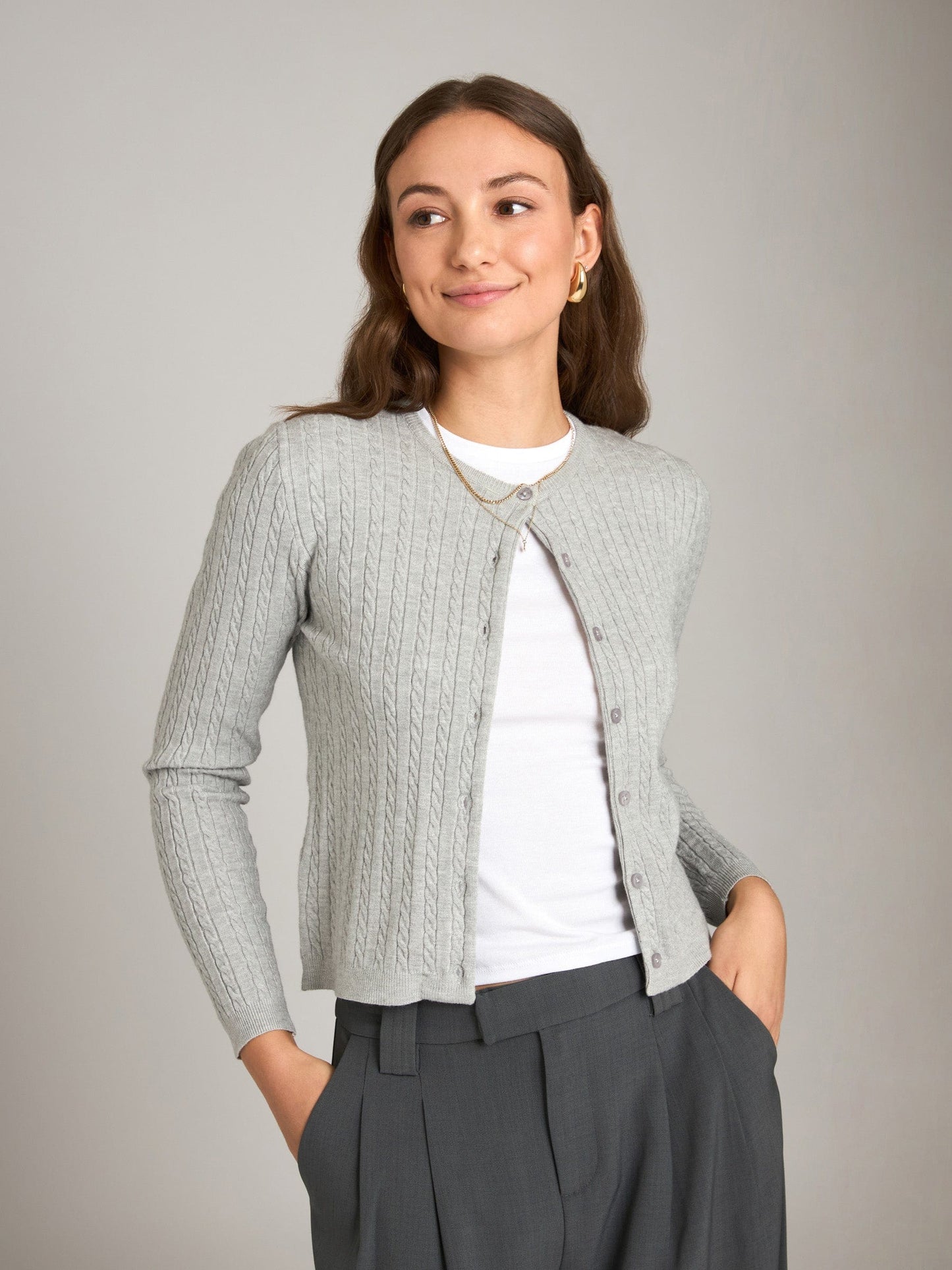 Monk & Lou sweater Cable Rib Raquel Crew Neck Cardi