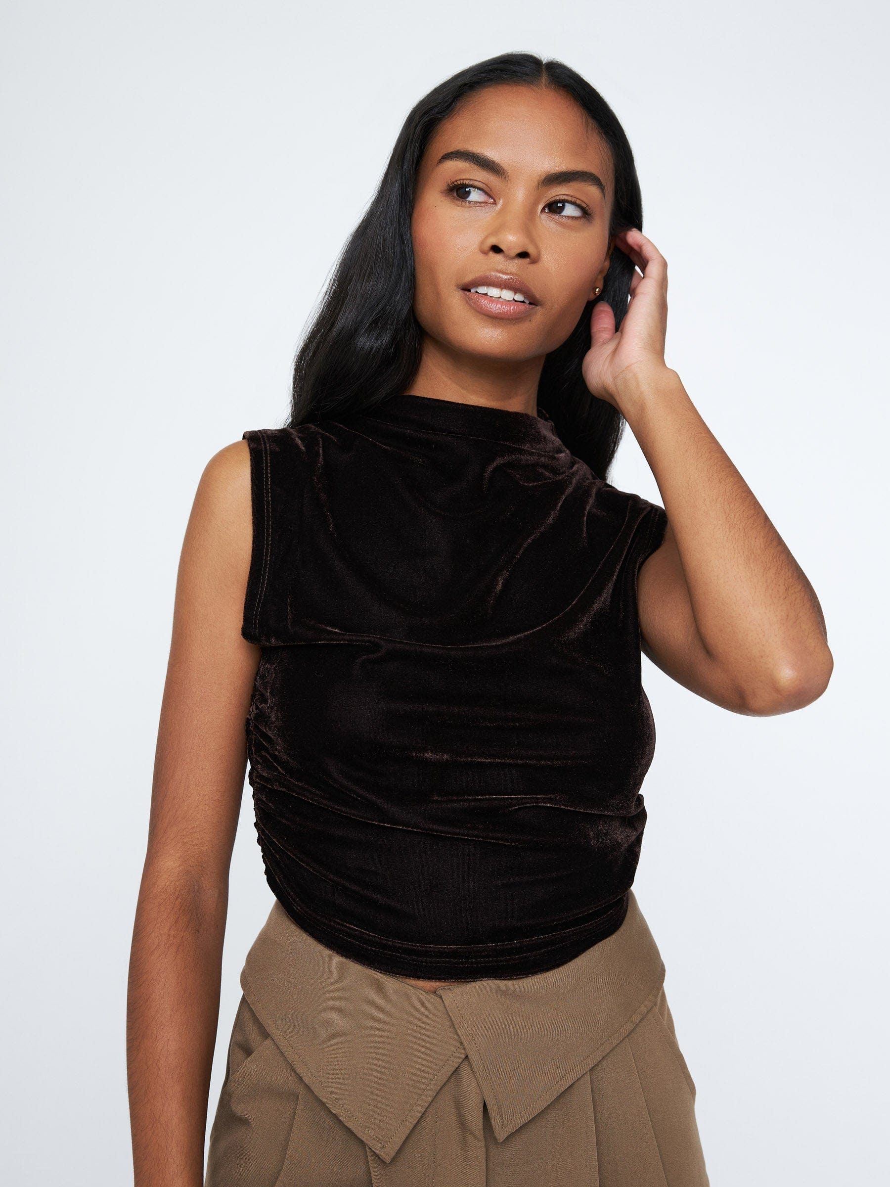 Monk & Lou TOPS Chocolate / XXS Velvet Joyce Mockneck Shell