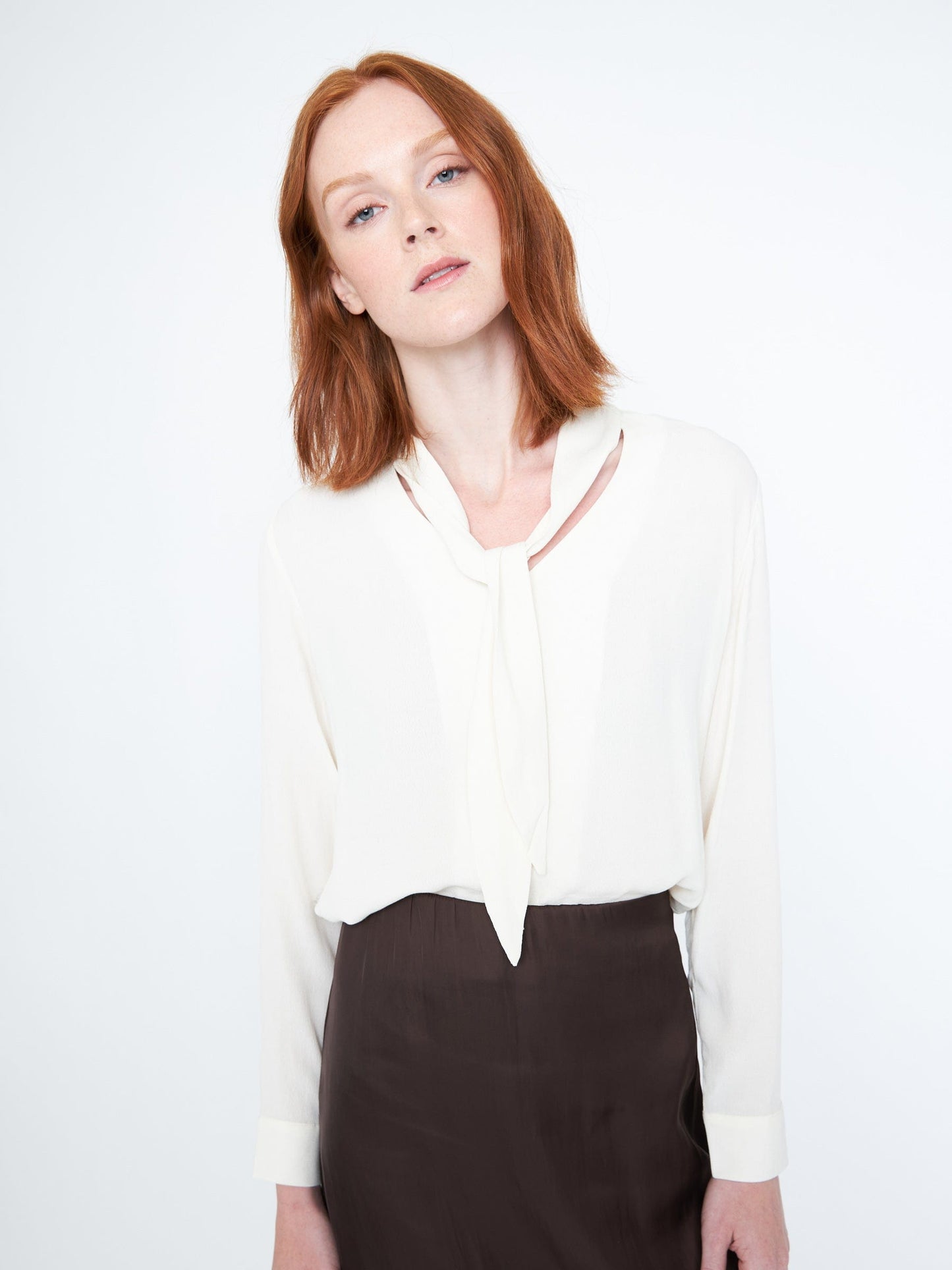 Monk & Lou TOPS Egret White / XXS Rosalie Neck Tie Blouse