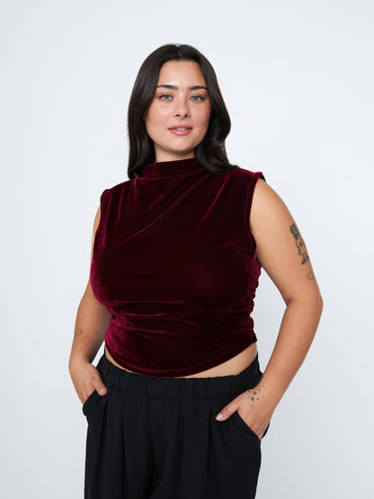 Monk & Lou TOPS Fig / XXS Velvet Joyce Mockneck Shell