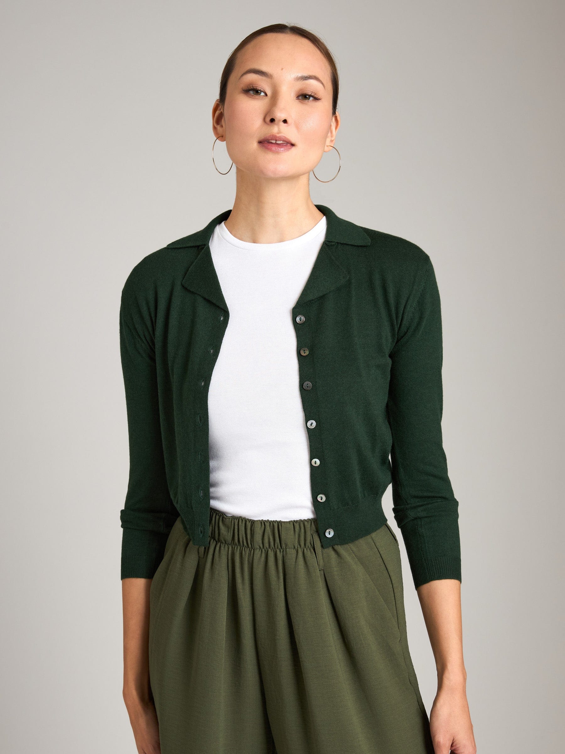 Monk & Lou Sweater Greenery / 2XS Merino Blend Paige Polo Cardigan