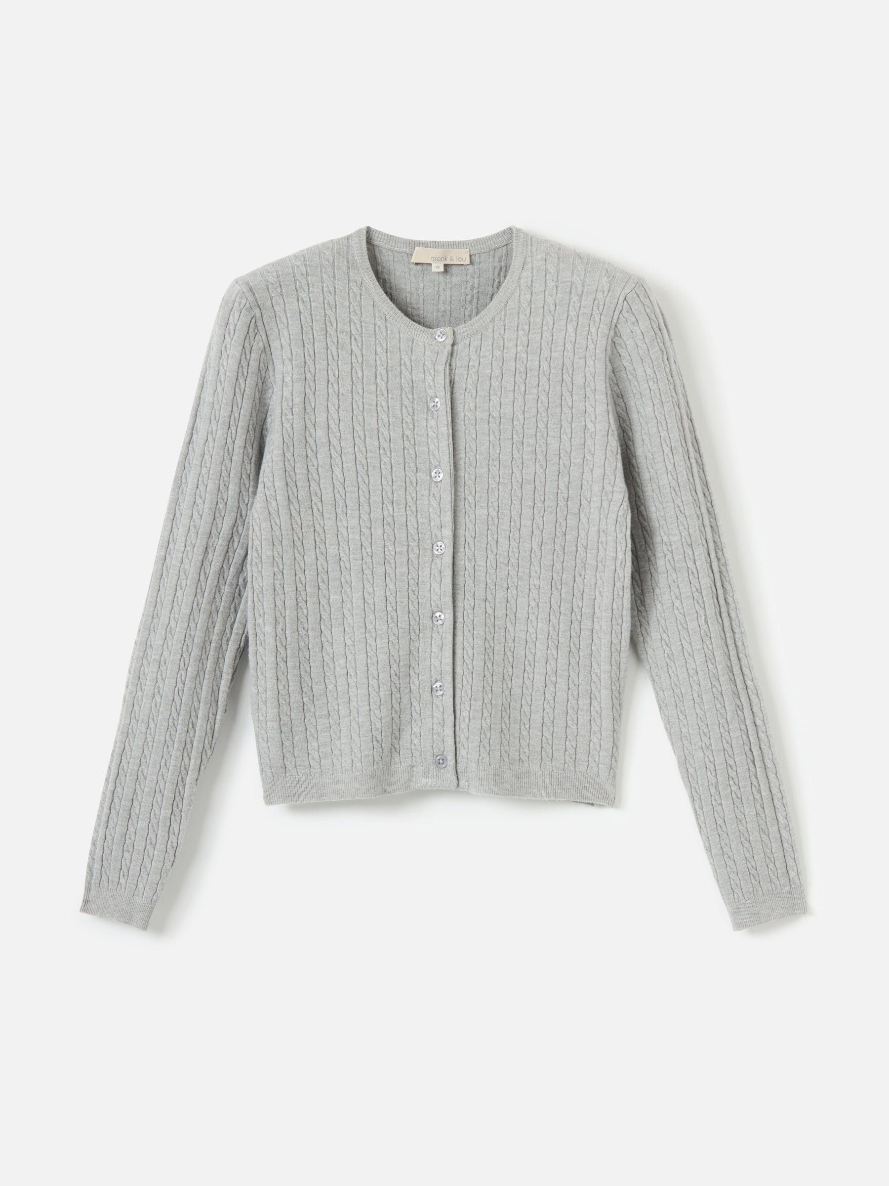 Monk & Lou sweater Heather Grey / 2XS Cable Rib Raquel Crew Neck Cardi