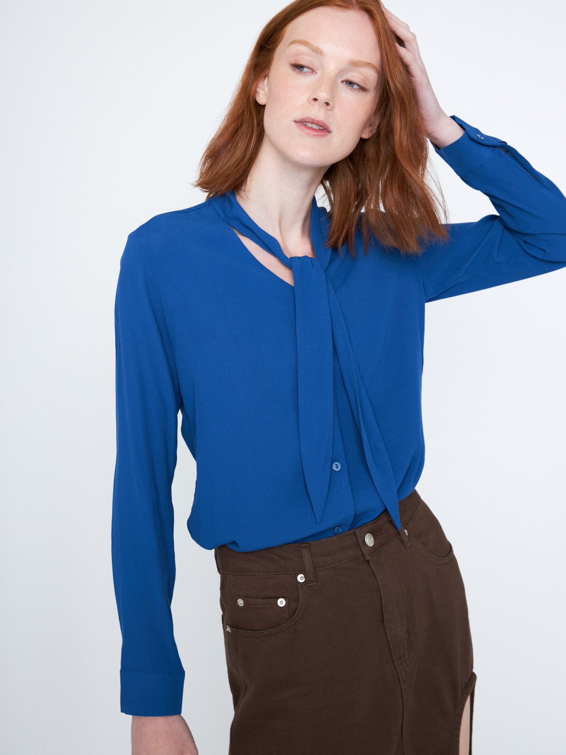 Monk & Lou TOPS Marine / XXS Rosalie Neck Tie Blouse