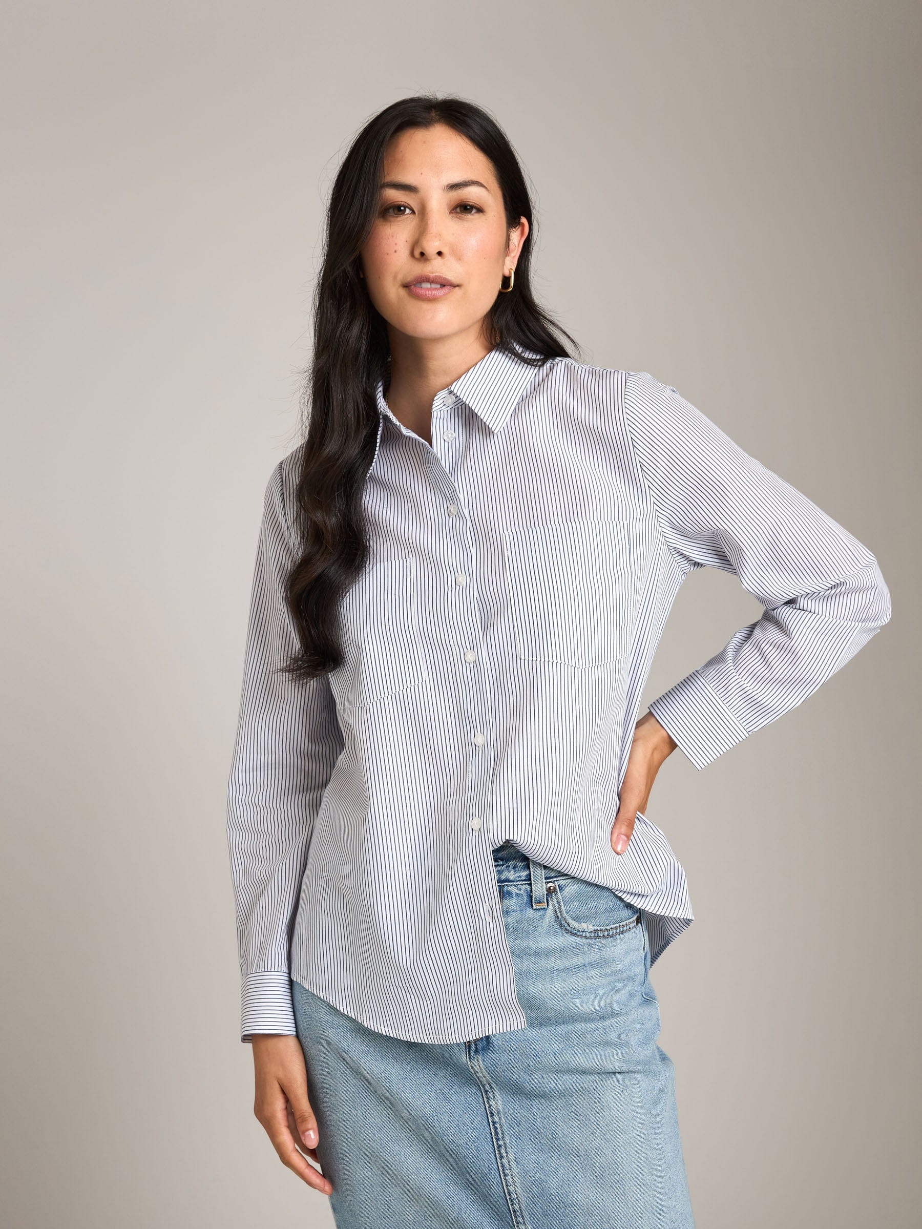 TOPS - Monk & Lou - Tara Stripe Button Up Shirt - PLENTY