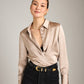 Monk & Lou tops Sand Pearl / 2XS Satin Ellen Collar Blouse