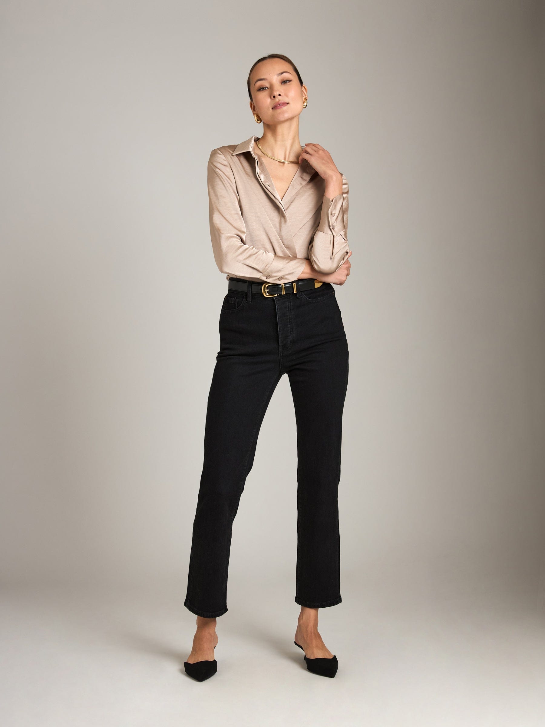 Monk & Lou tops Satin Ellen Collar Blouse