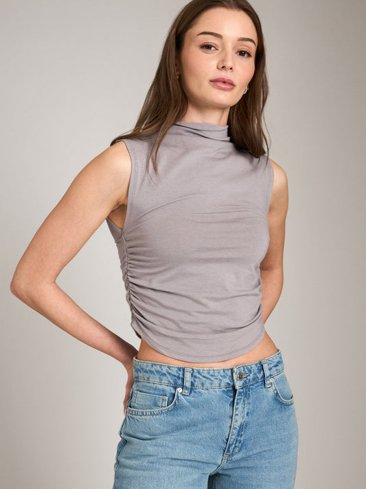 Monk & Lou TOPS Warm Heather / 2XS Shona Mock Neck Ruched Shell