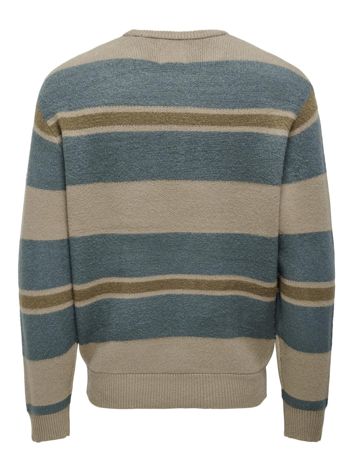 ONLY&SONS PULLOVER ONLY & SONS FOREST REG 12 STRIPE CREW KNIT