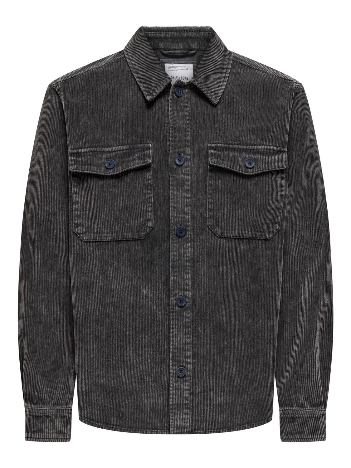 ONLY&SONS M TOPS Grey Pinstripe / S Marlon Wash Cord Overshirt