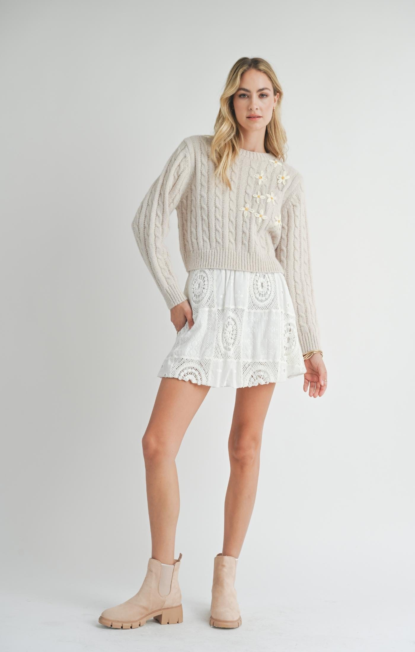 Sweater - SADIE & SAGE - Lulu Embroidered Daisy Sweater - PLENTY