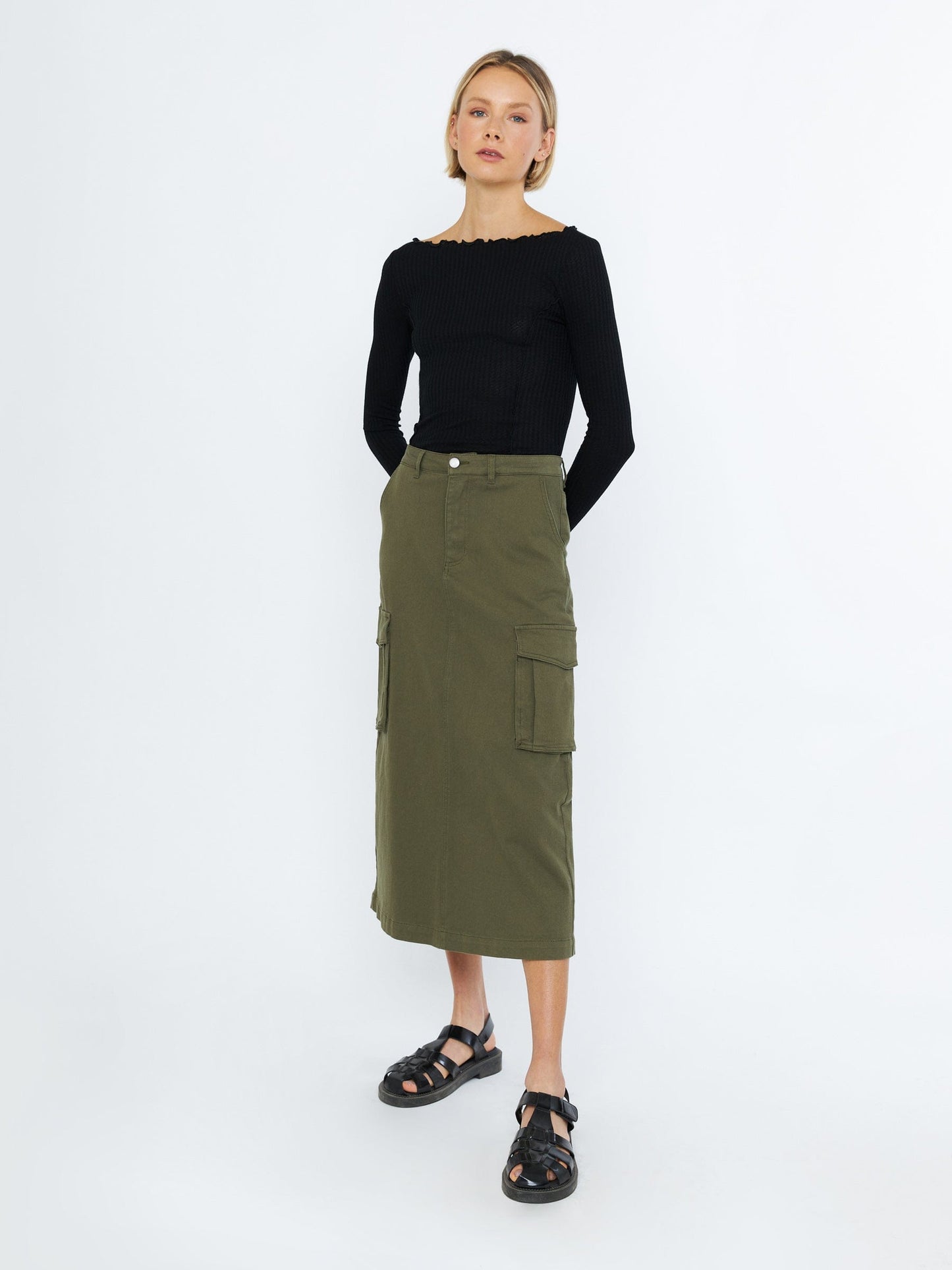 PGD BOTTOMS Kelp / 25 Marion Cargo Maxi Skirt - Kelp