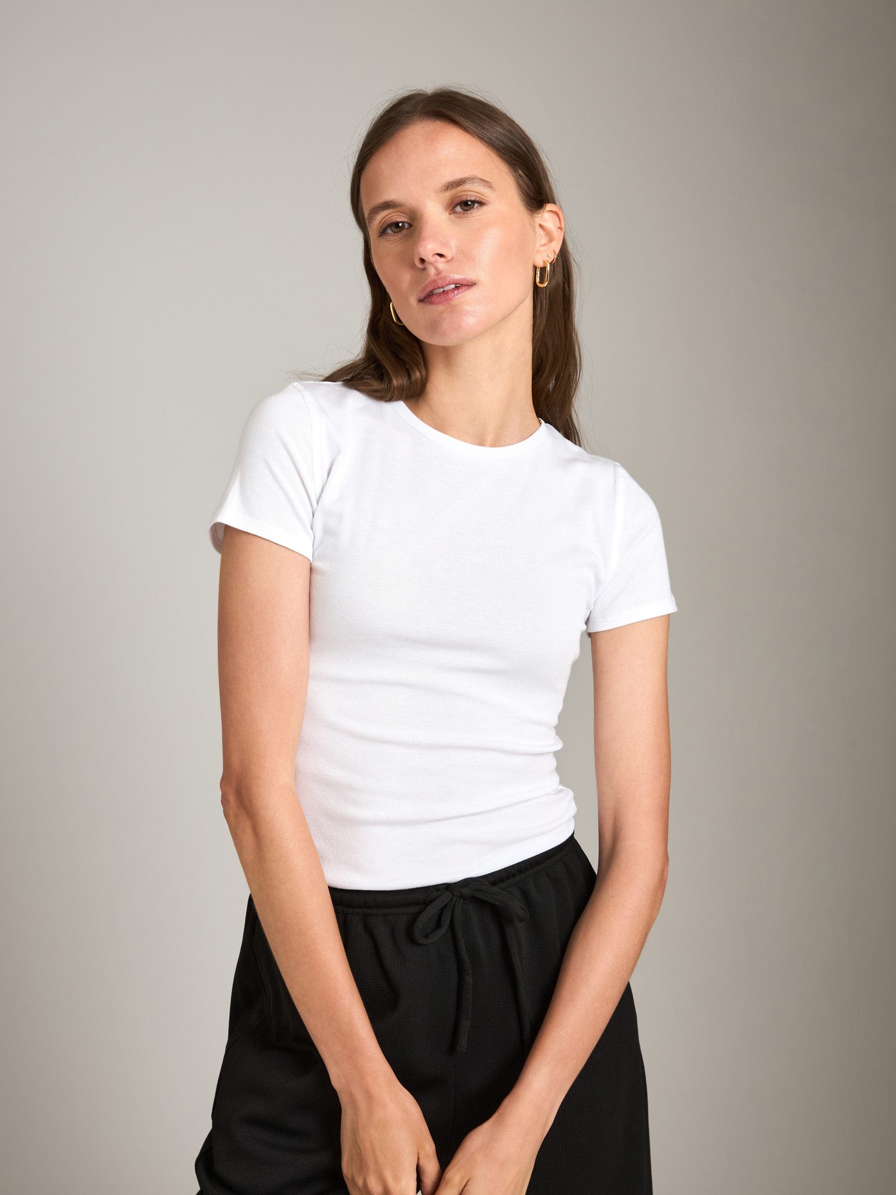 tops - Ribbon Luxe - Cotton Stretch Toni Crewneck T Shirt - PLENTY