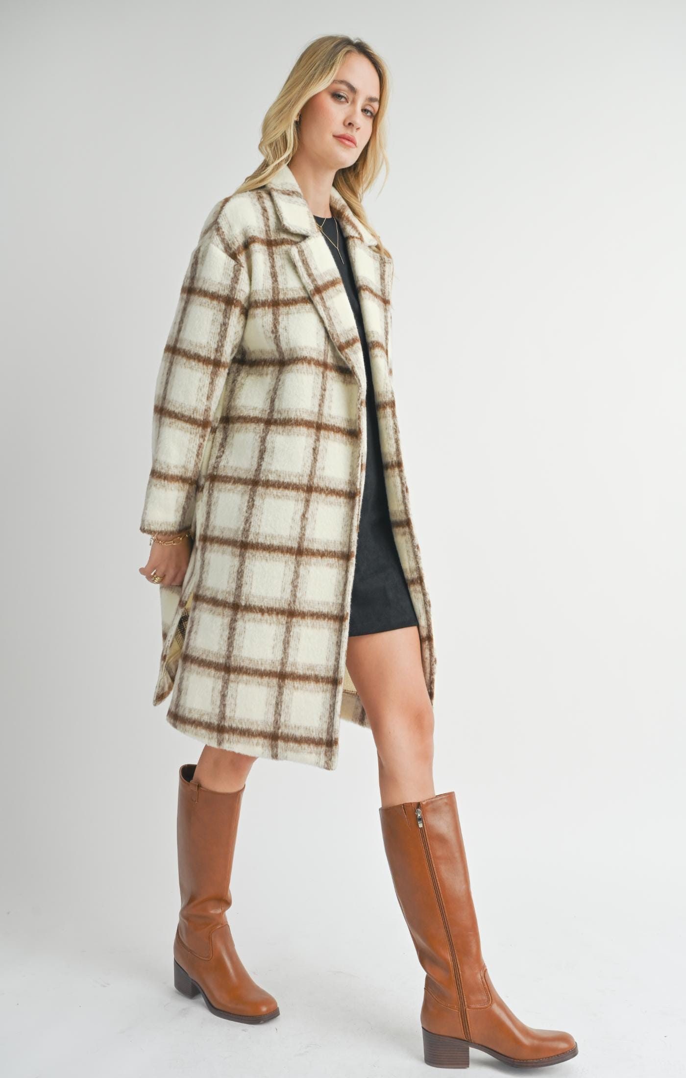 SADIE & SAGE OUTERWEAR Emily Long Window Pane Coat