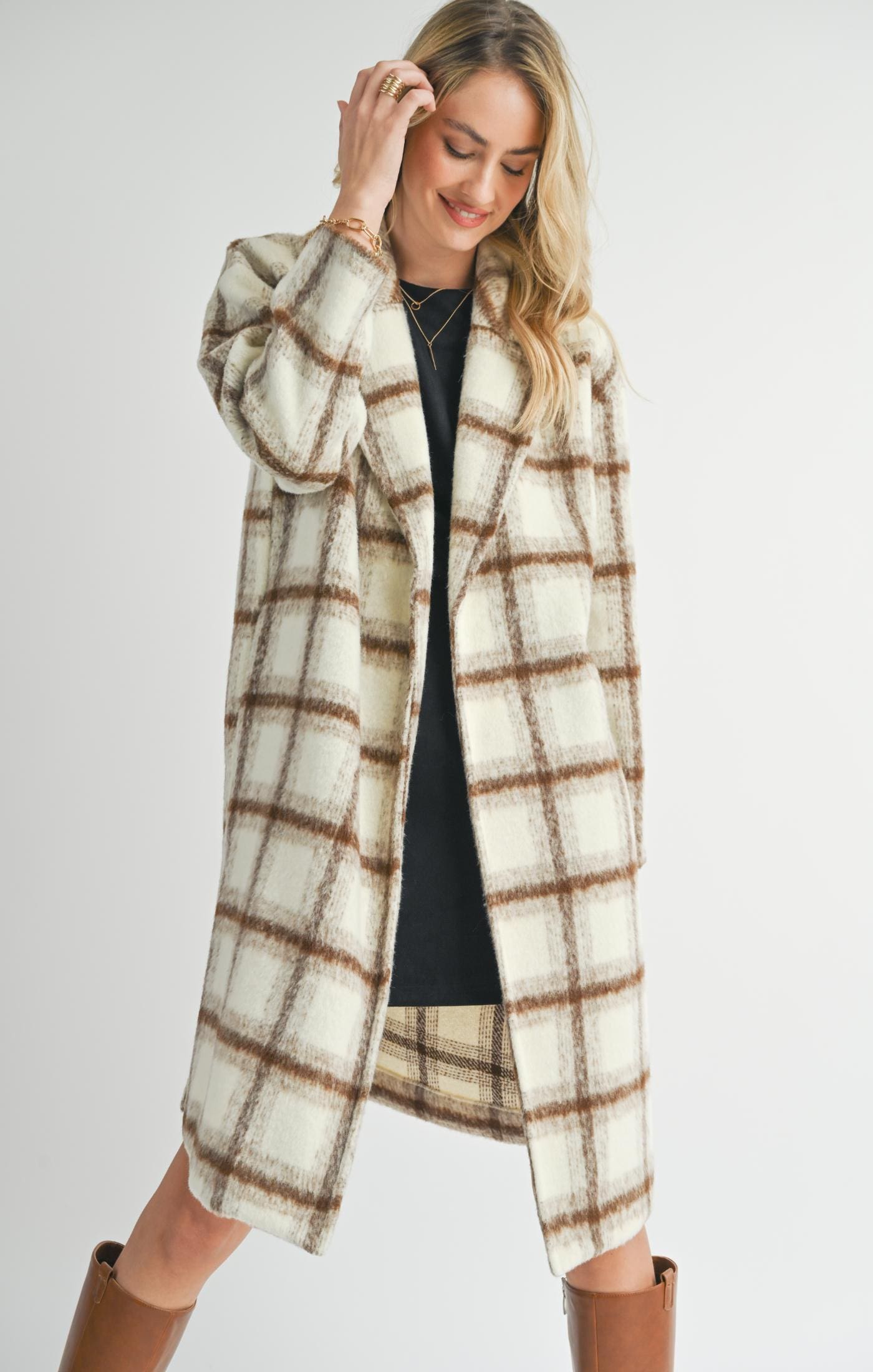 SADIE & SAGE OUTERWEAR Emily Long Window Pane Coat