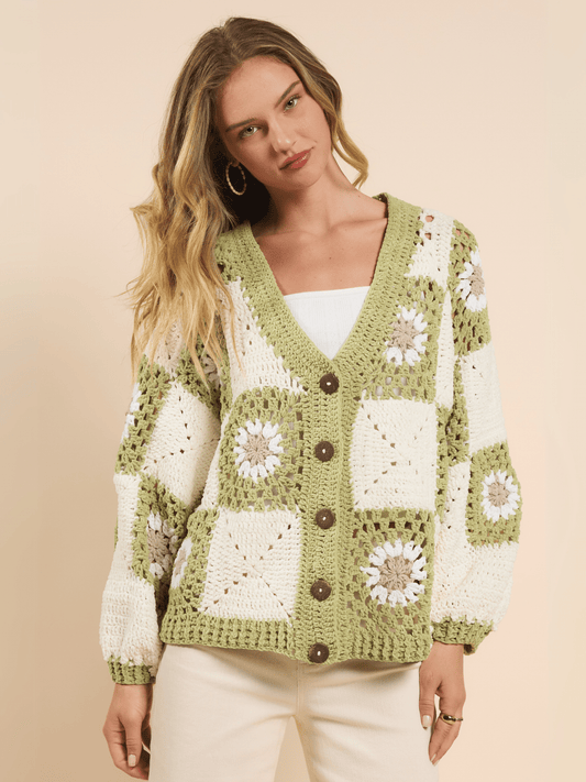 SADIE & SAGE TOPS Ivory Green / XS/S Myriam Daisy Crochet Cardigan