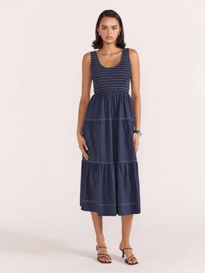 STAPLE THE LABEL DRESSES Navy / XS Asta Shirred Midi Dress