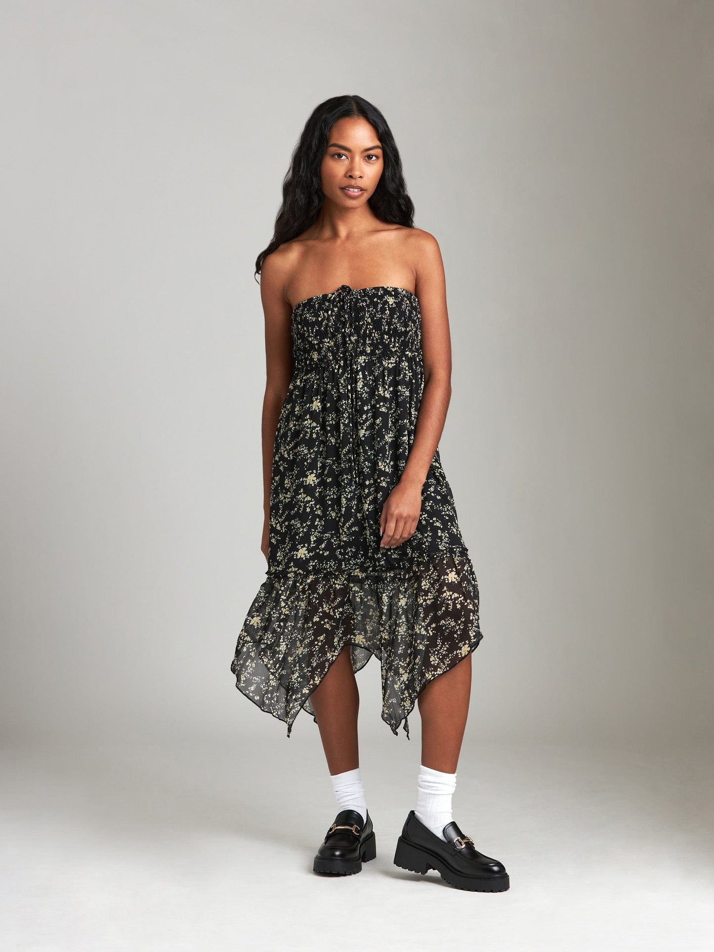 Monk & Lou Dress Black Floral / 2XS Scala Handkerchief Skirt Dress